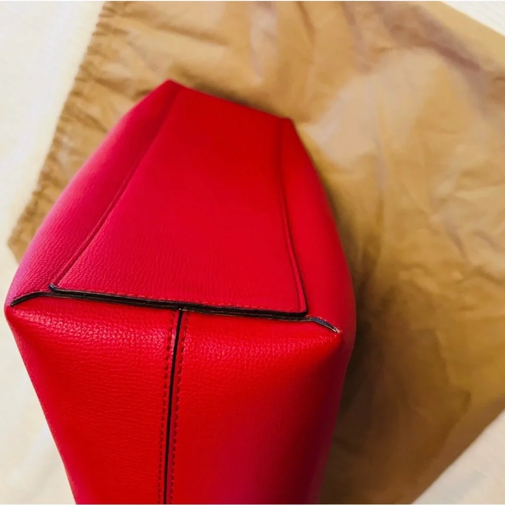 BURBERRY Reversible Haymarket Check Tote Red Leather & Plaid Dust Bag & Charm - Picture 6 of 14